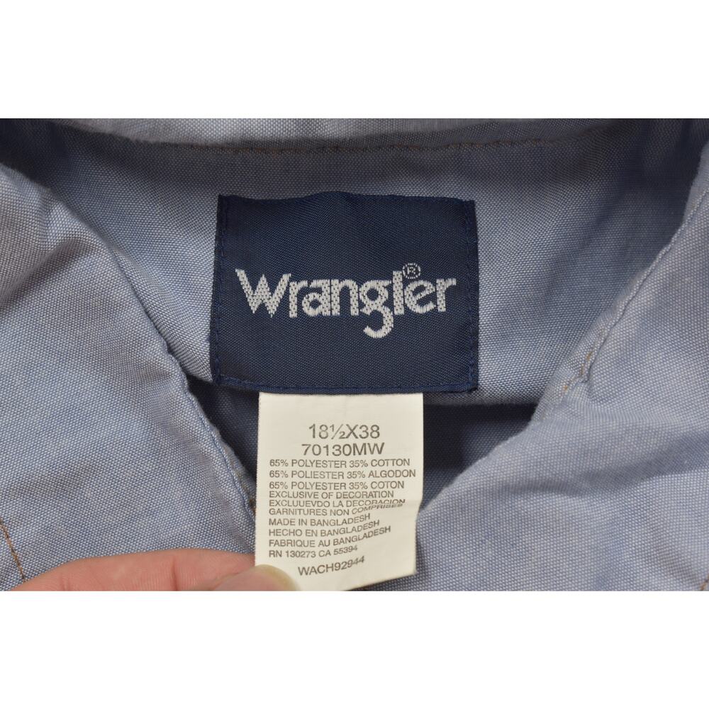 Wrangler Men's 18.5 x 38 Blue Long Sleeve Western Pearl Snap Shirt 70130MW Tall - Picture 7 of 8